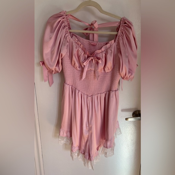 Rose babydoll lace trim romper - Picture 2 of 7